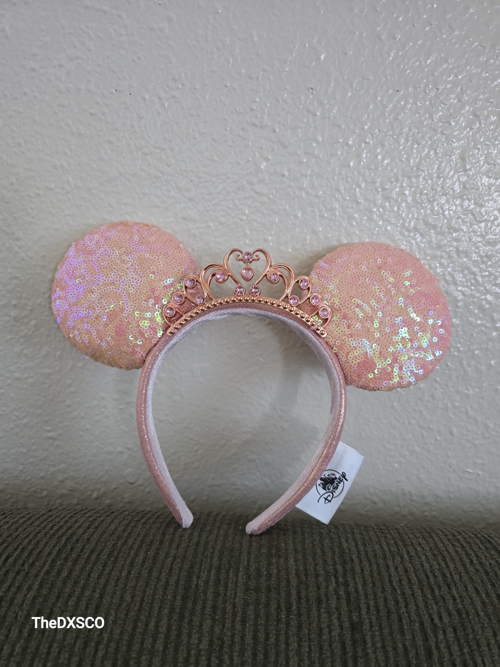 Disney Pink Rose Gold Sequin Minnie Ear Headband with Tiara